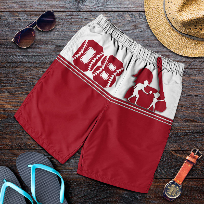 (Custom Personalised) Fathers Day - America Dad and Son Baseball Player Men Short - Red No.2 LT9