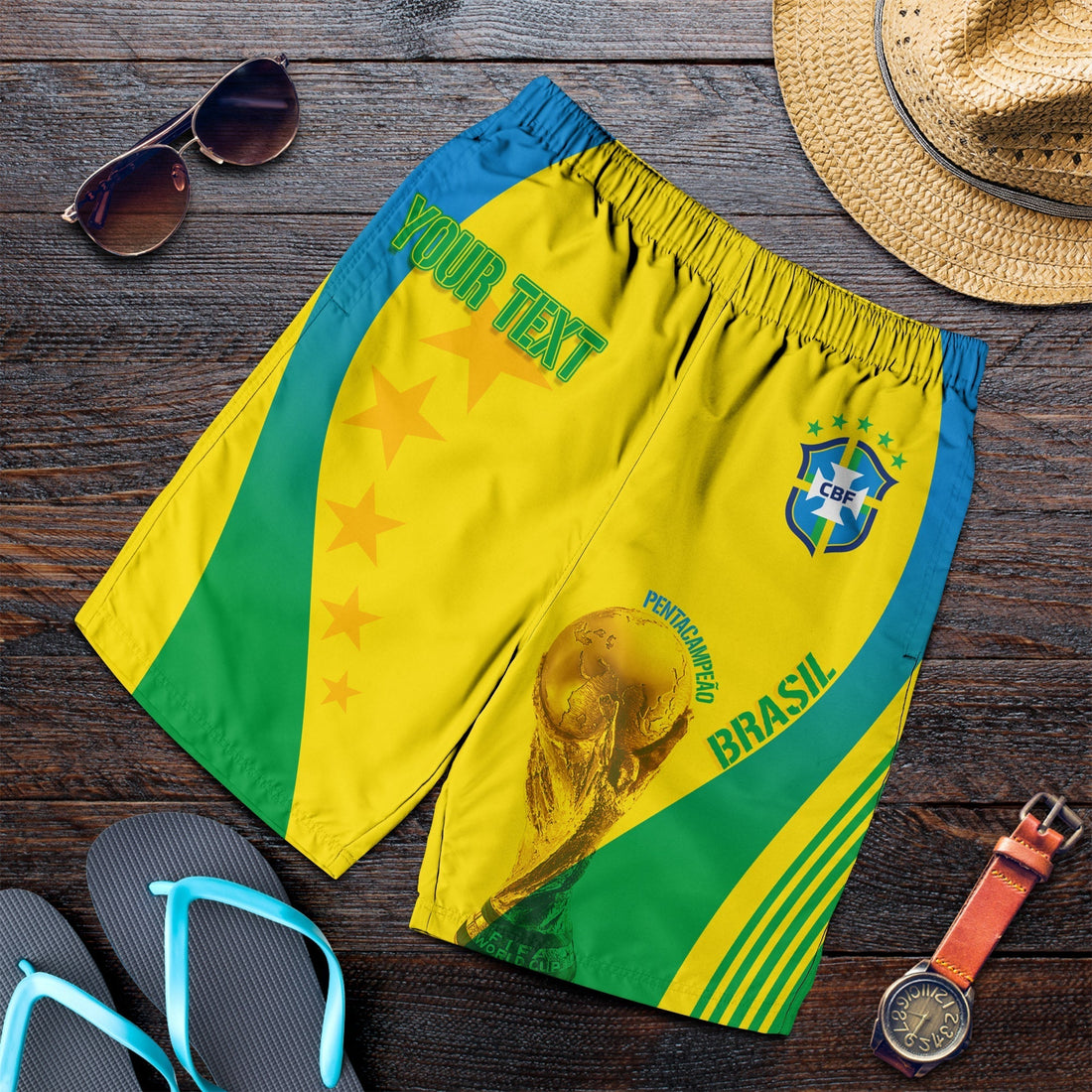 Personalised Brazil Men Shorts World Cup 2022 Pentacampe o LT7