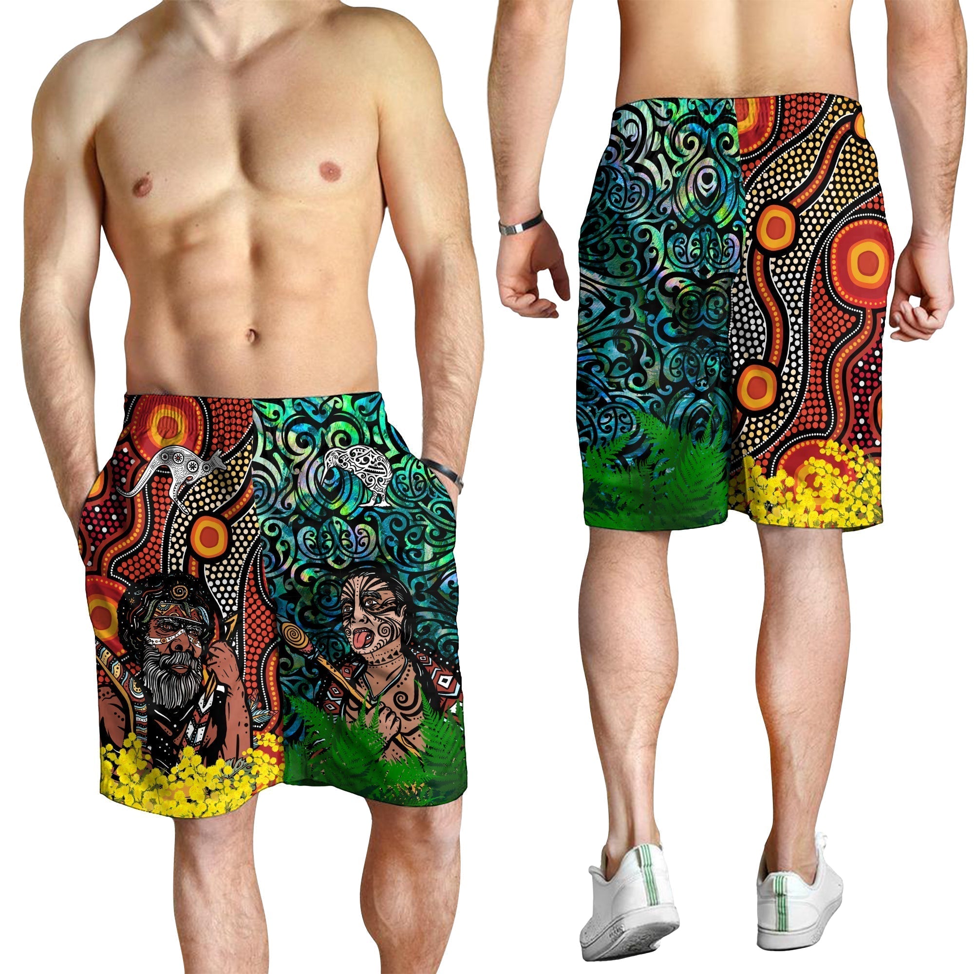 Australia Aboriginal Kangaroo Combine New Zealand Maori Kiwi Bird Men Short LT2