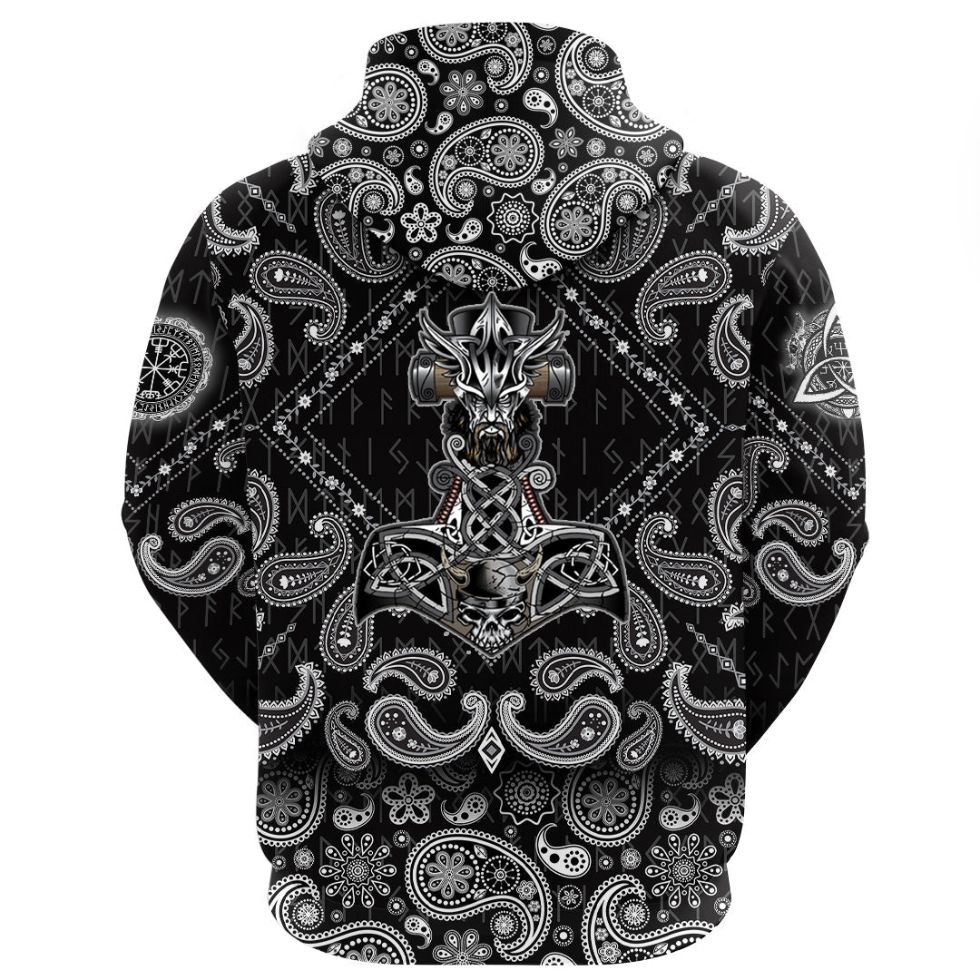 Viking Hoodie Mjolnir with Bandana Paisley Style RLT12