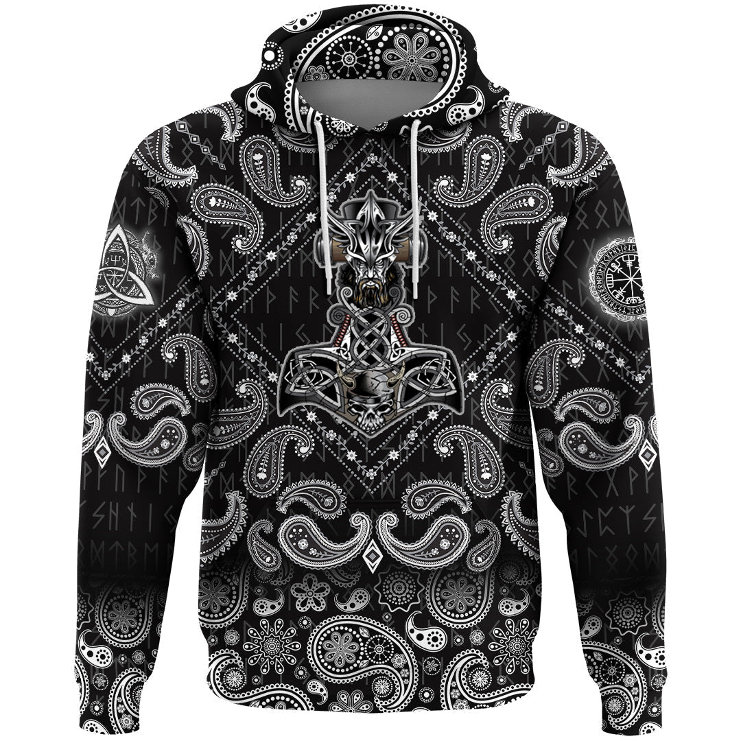 Viking Hoodie Mjolnir with Bandana Paisley Style RLT12