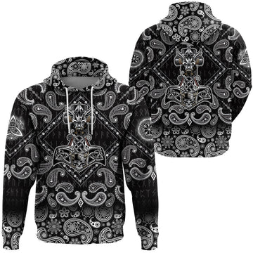 Viking Hoodie Mjolnir with Bandana Paisley Style RLT12