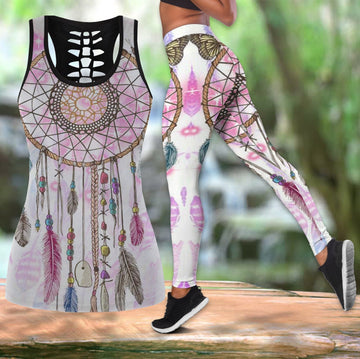 Pink DreamCatcher Paint Scales Native American Hollow Tanktop Leggings Set LT10