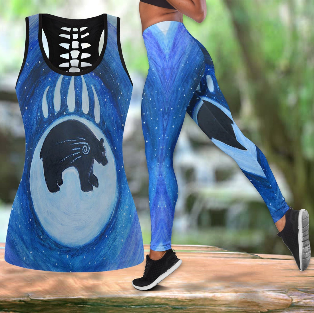 Mama Bear Footprints Native American Hollow Tanktop Leggings Set LT10