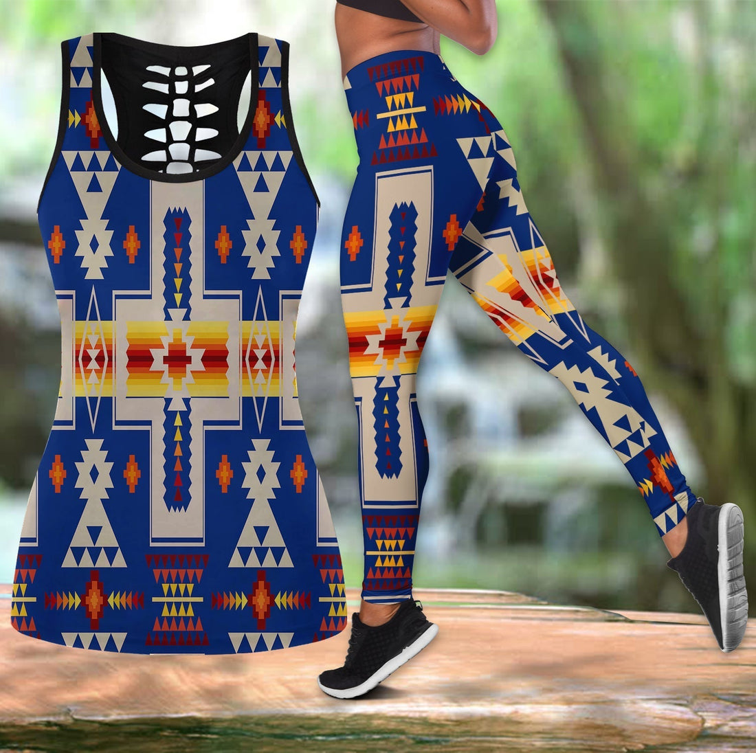 Navy Tribe Design Native American Hollow Tanktop Leggings Set LT10