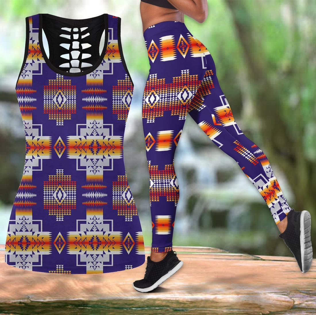 Purple Pattern Native American Hollow Tanktop Leggings Set LT10
