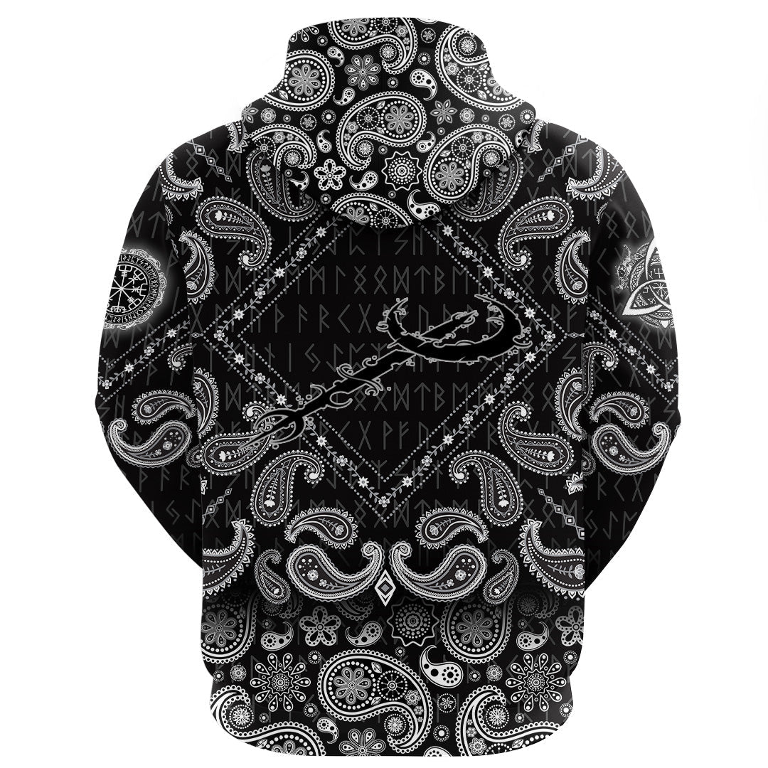 Viking Hoodie Moon Symbol with Bandana Paisley Style RLT12