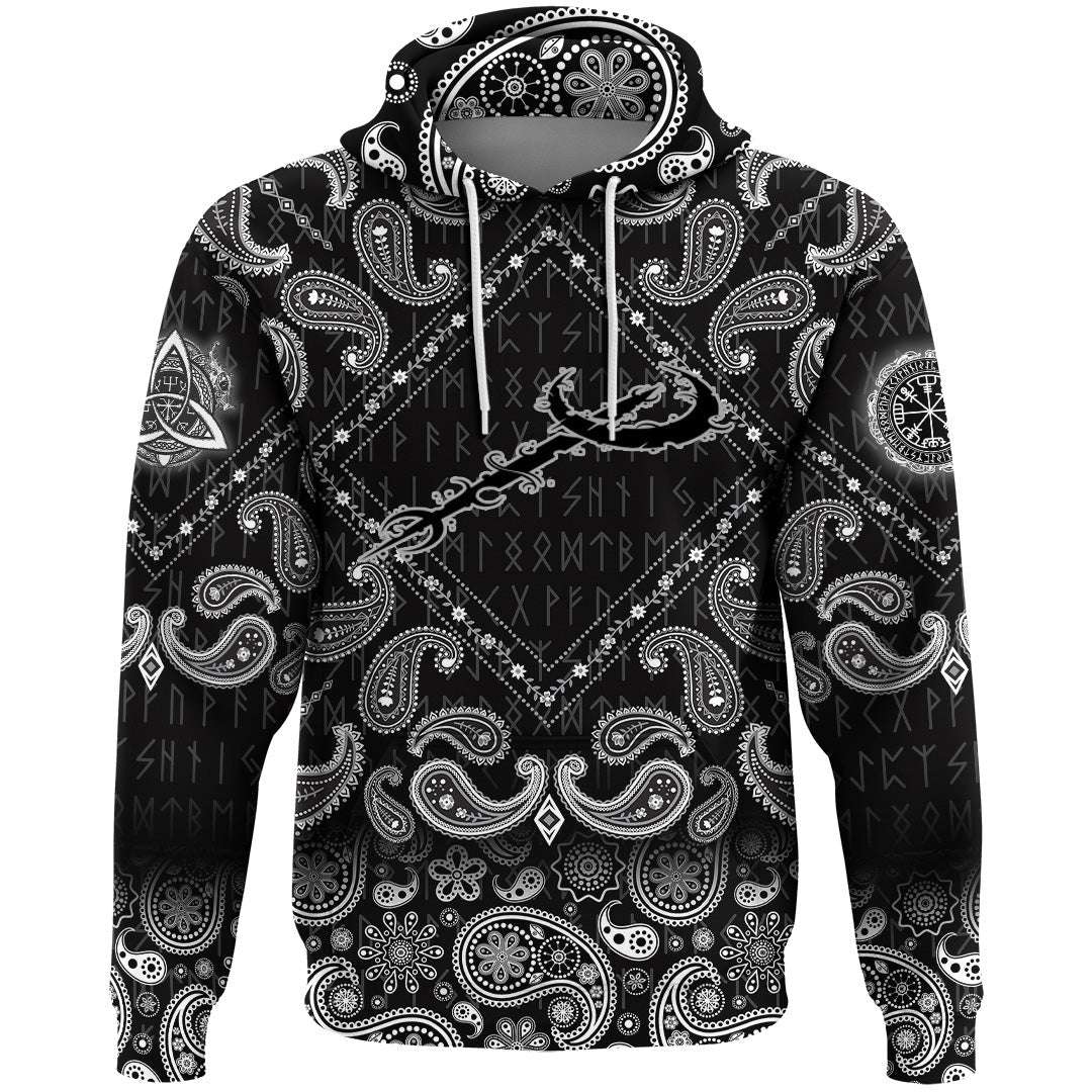 Viking Hoodie Moon Symbol with Bandana Paisley Style RLT12
