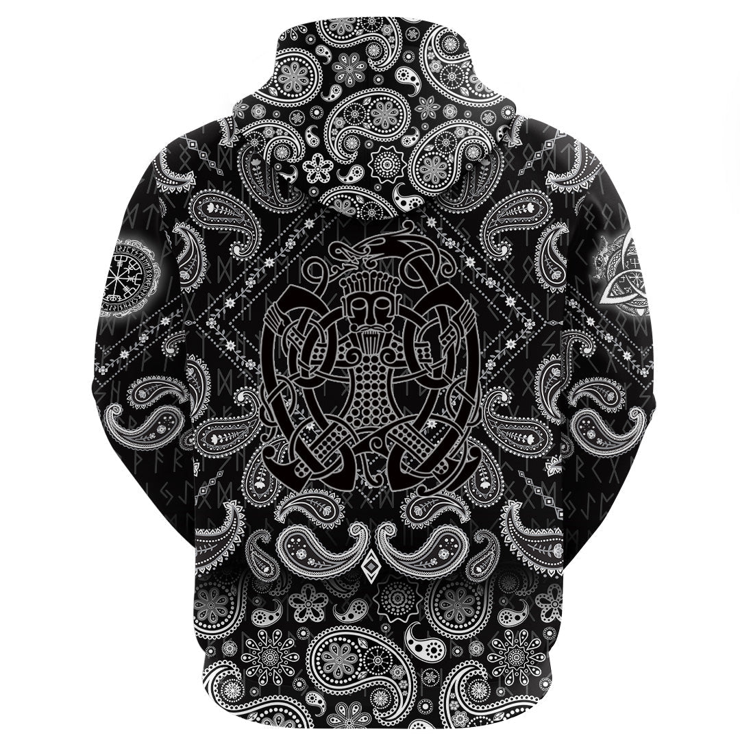Viking Hoodie Norse God Loki with Bandana Paisley Style RLT12