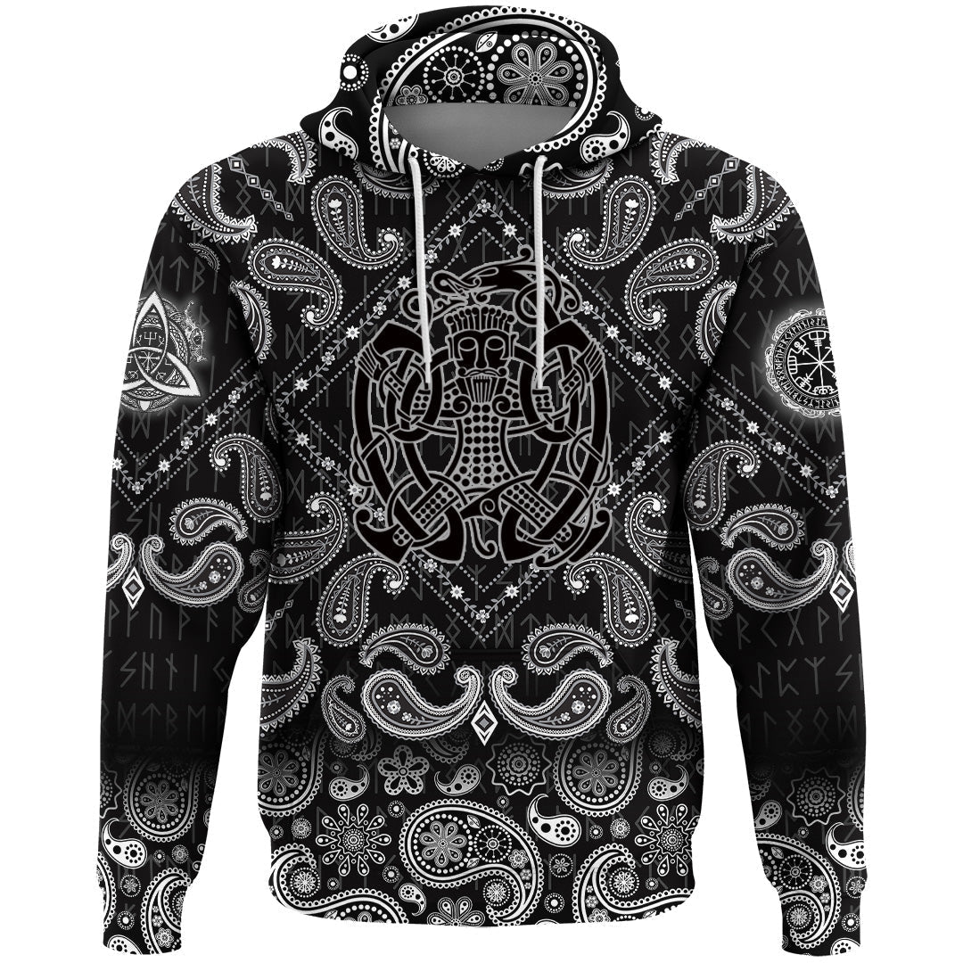 Viking Hoodie Norse God Loki with Bandana Paisley Style RLT12
