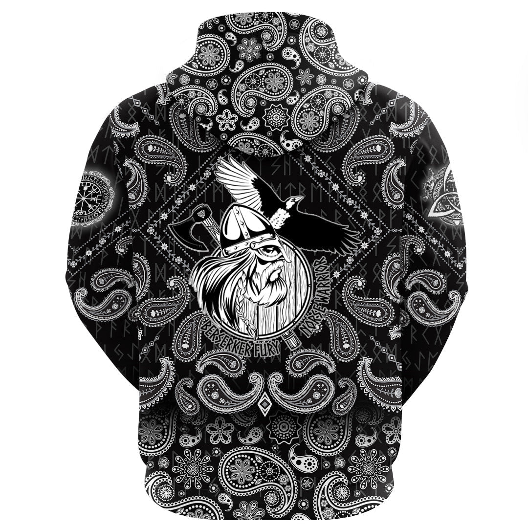Viking Hoodie Norse Warrior Berserker with Bandana Paisley Style RLT12
