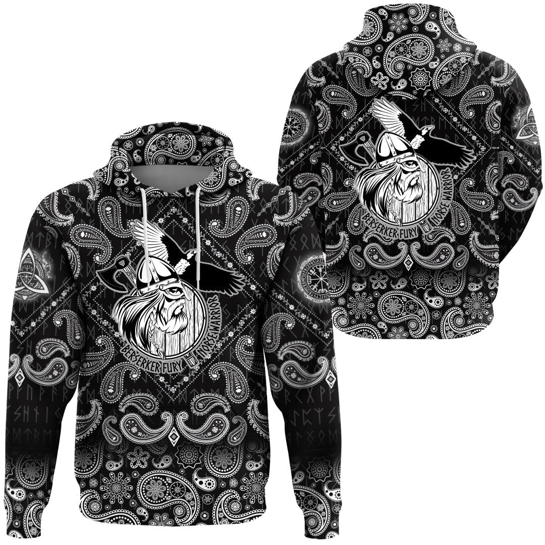 Viking Hoodie Norse Warrior Berserker with Bandana Paisley Style RLT12