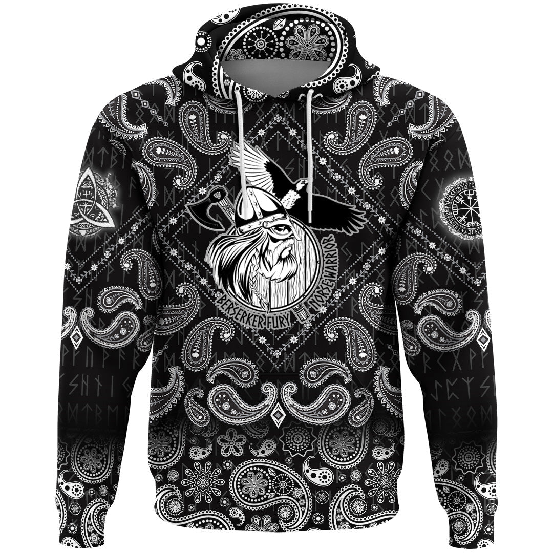 Viking Hoodie Norse Warrior Berserker with Bandana Paisley Style RLT12