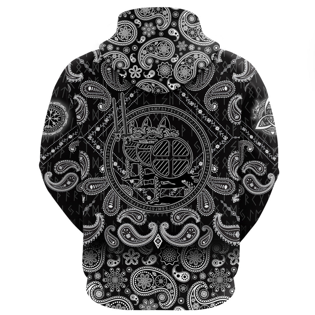Viking Hoodie Northern Warriors Berserkers With Swords and Shields with Bandana Paisley Style RLT12
