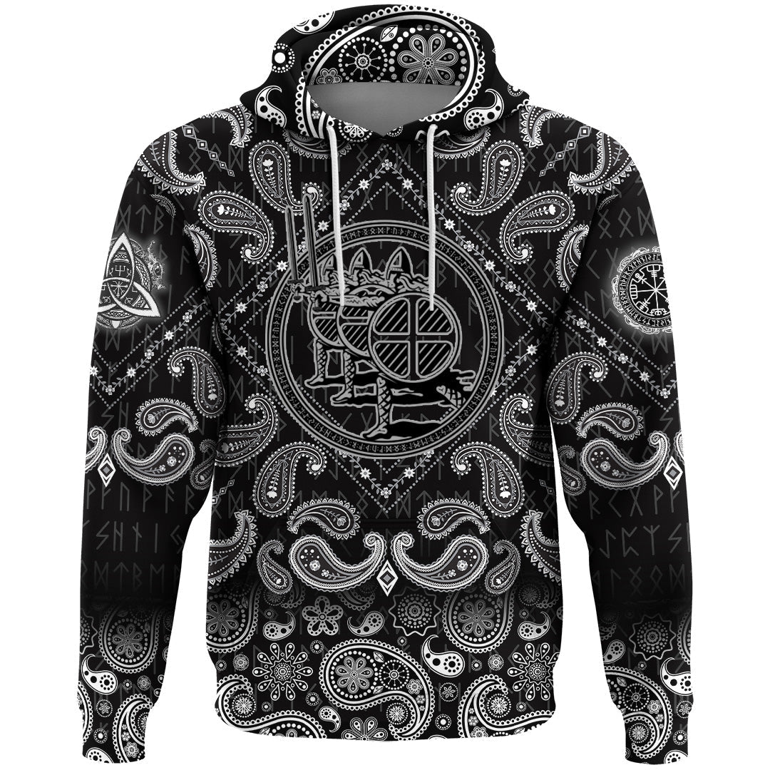 Viking Hoodie Northern Warriors Berserkers With Swords and Shields with Bandana Paisley Style RLT12