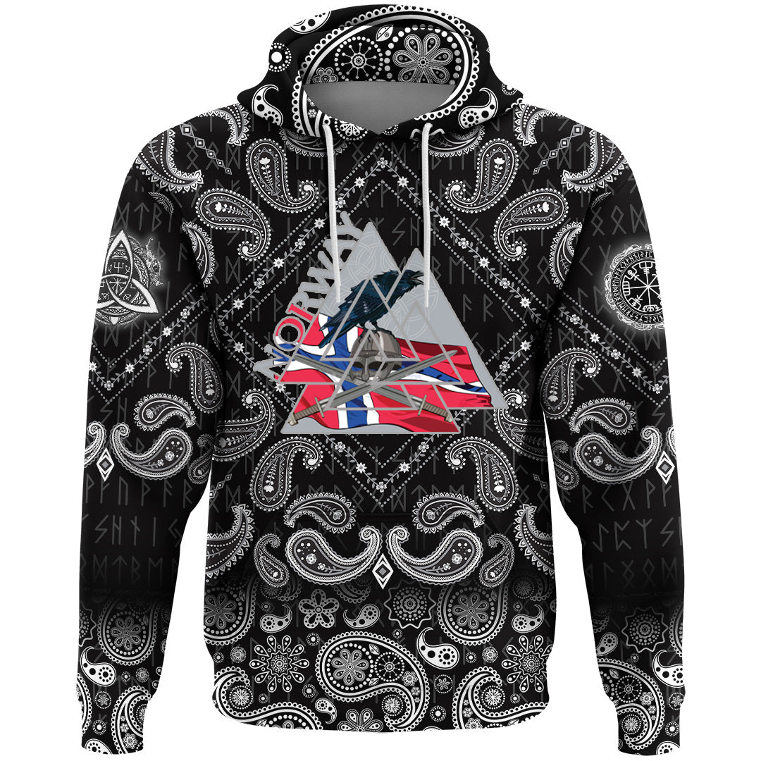Viking Hoodie Norway Valknut with Bandana Paisley Style RLT12