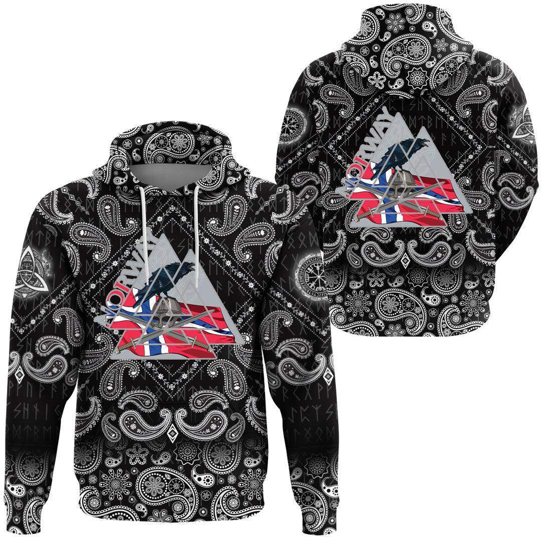 Viking Hoodie Norway Valknut with Bandana Paisley Style RLT12