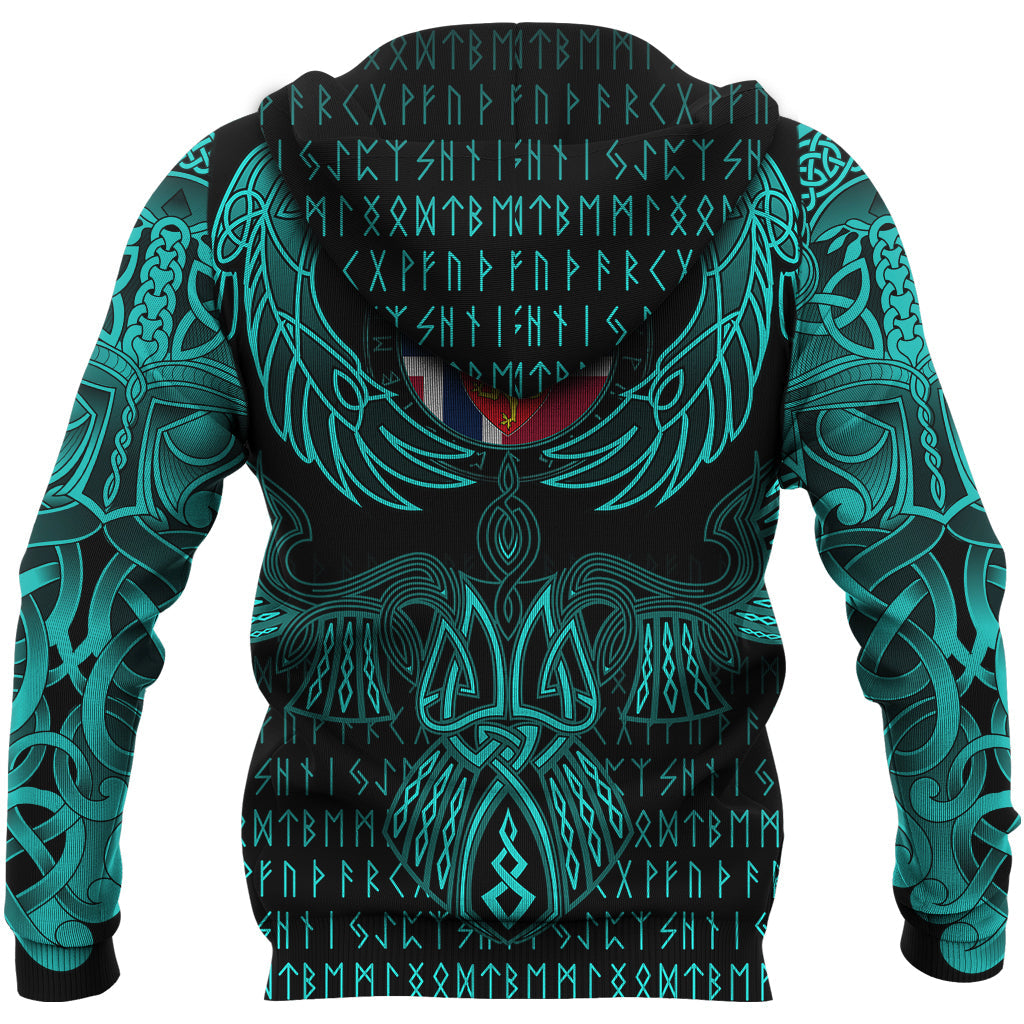 Viking Sami Zip Hoodie Valknut of Odin Cyan RLT12