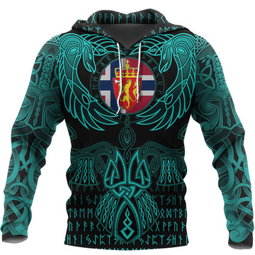Viking Sami Hoodie Valknut of Odin Cyan RLT12
