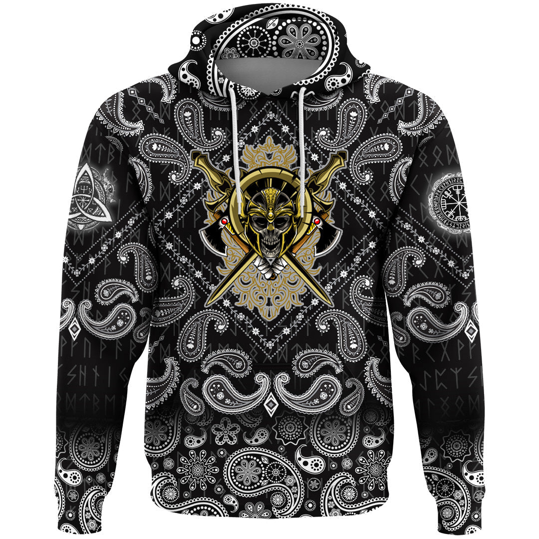 Viking Hoodie Odin Skull With Weapon with Bandana Paisley Style RLT12