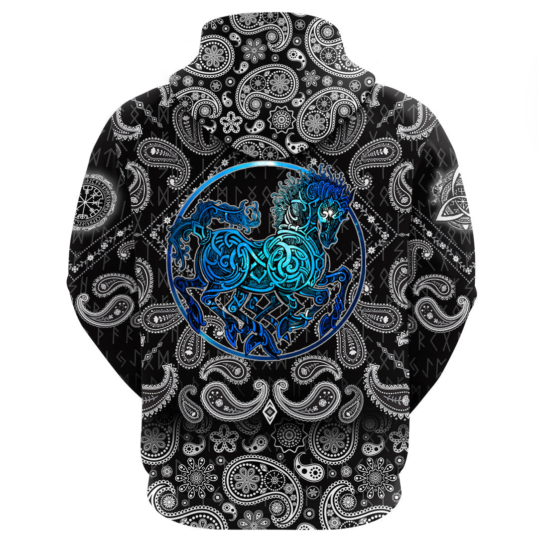 Viking Hoodie Odin Sleipnir with Bandana Paisley Style RLT12