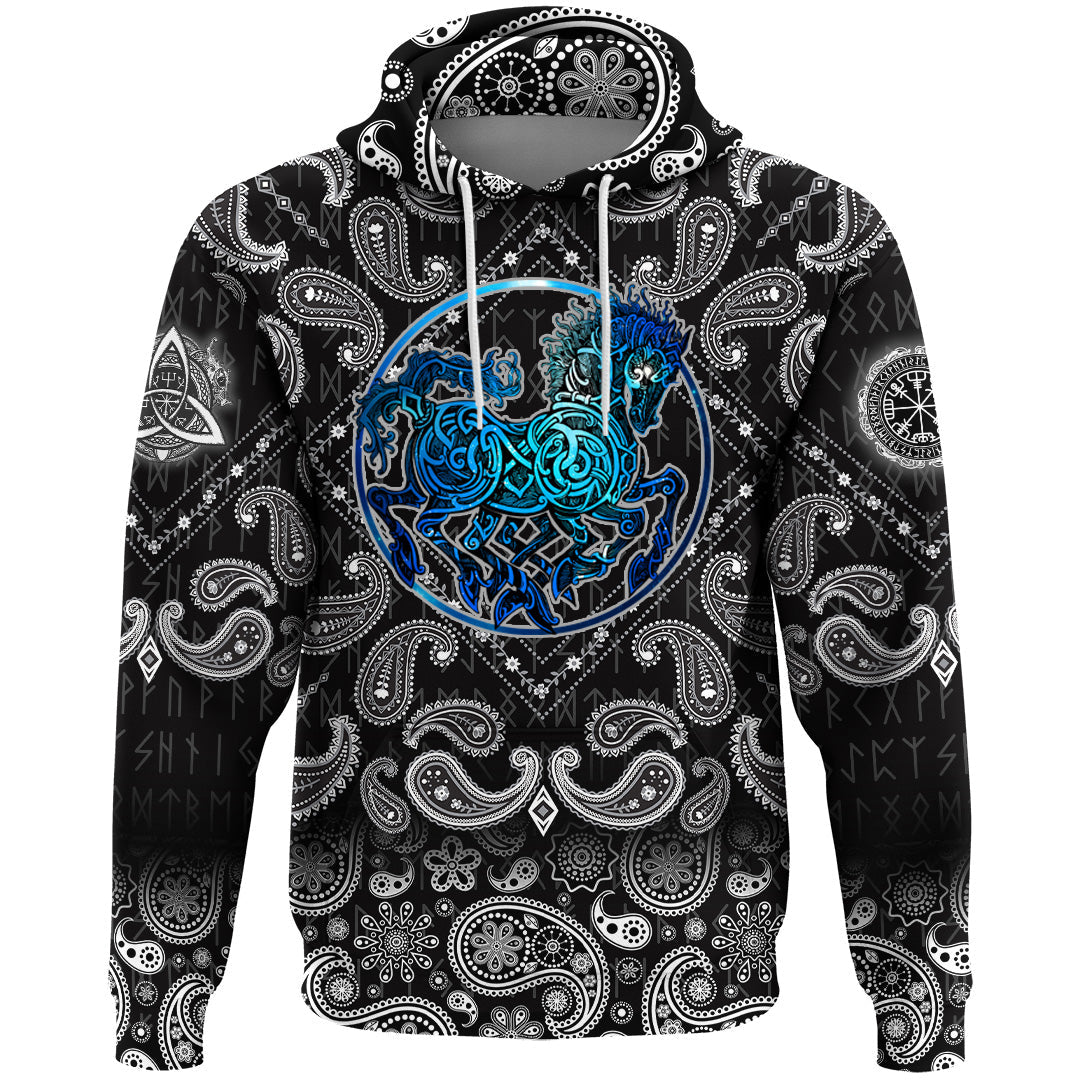 Viking Hoodie Odin Sleipnir with Bandana Paisley Style RLT12