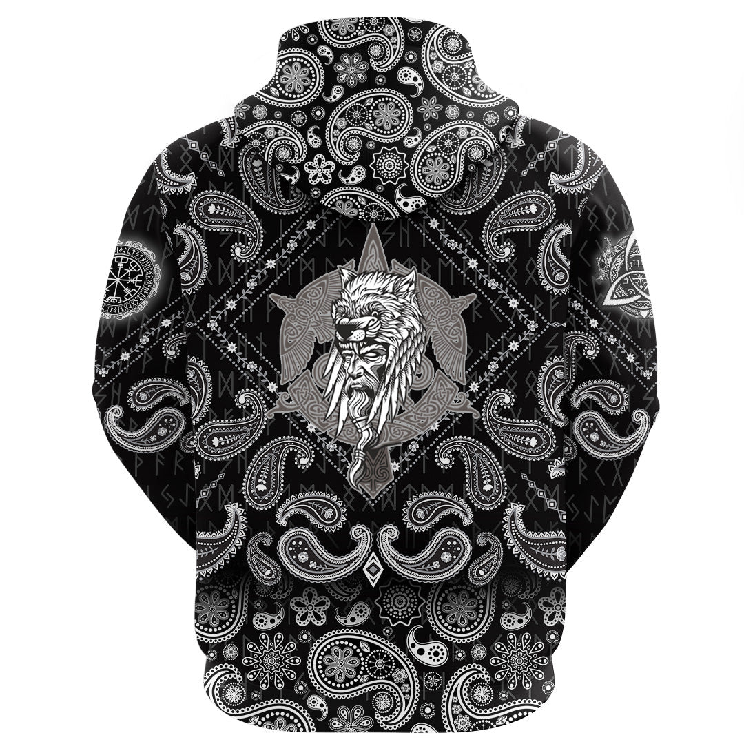 Viking Hoodie Odin Warrior with Bandana Paisley Style RLT12