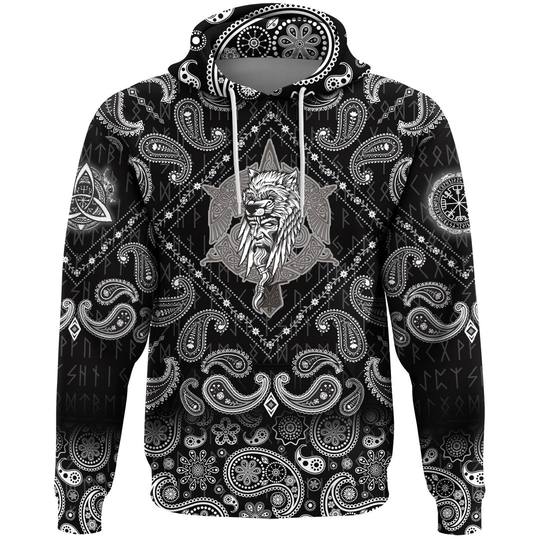 Viking Hoodie Odin Warrior with Bandana Paisley Style RLT12