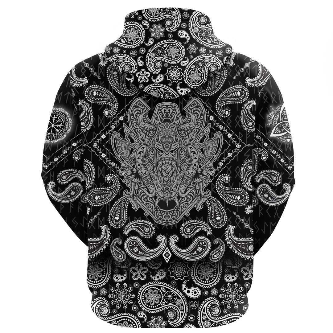 Viking Hoodie Odin and Axes with Bandana Paisley Style RLT12