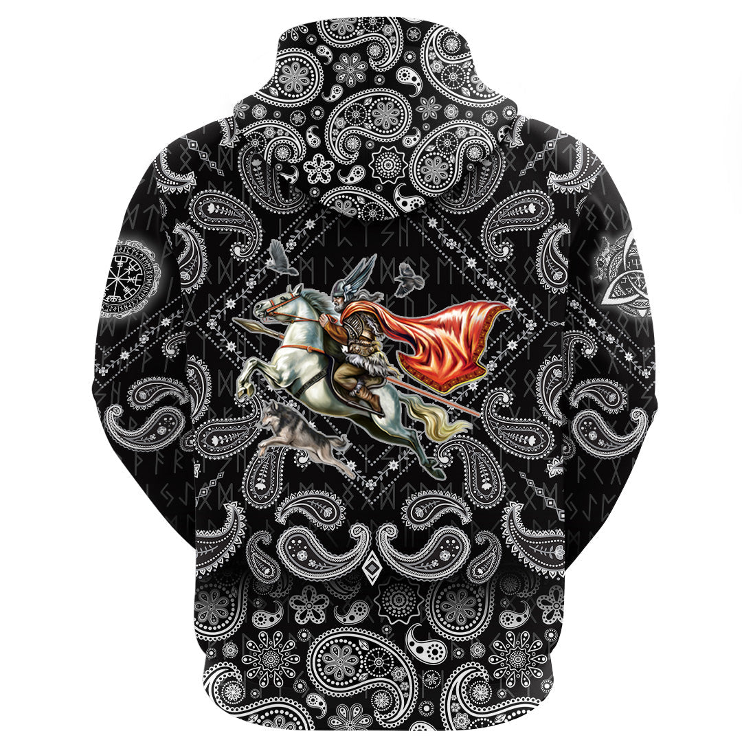 Viking Hoodie Odin with Bandana Paisley Style RLT12