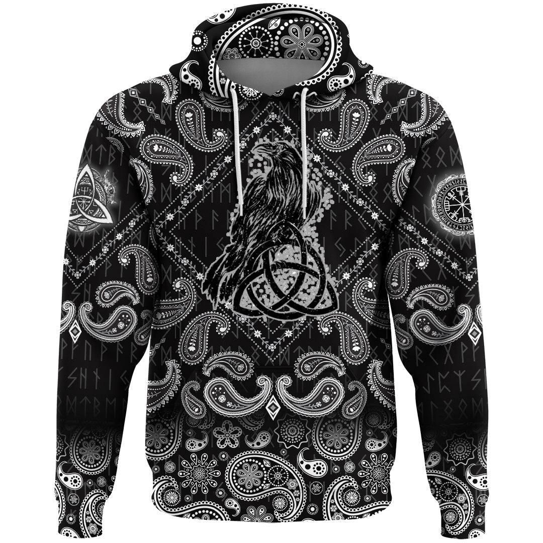 Viking Hoodie Odins Celtic Raven with Bandana Paisley Style RLT12