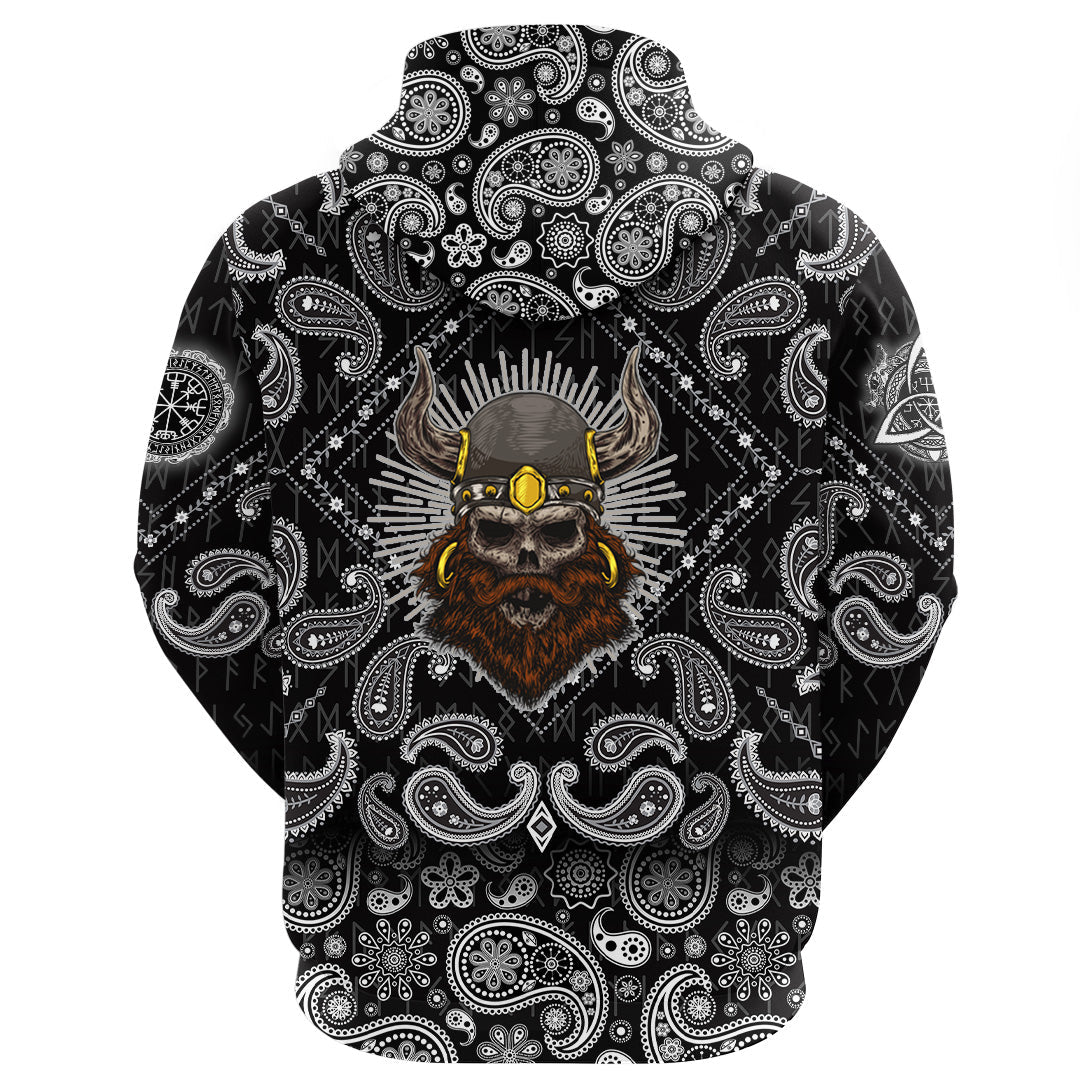Viking Hoodie Old Skull Face Isolated with Bandana Paisley Style RLT12