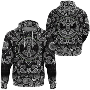Viking Hoodie Ouroboros Serpent Curled Up Around Yggdrasil with Bandana Paisley Style RLT12
