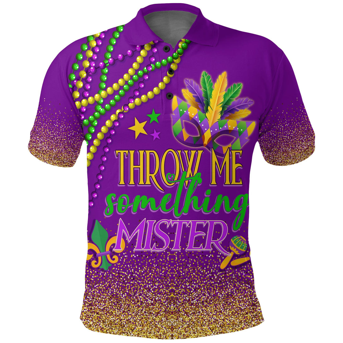Polo Shirt Mardi Gras Throw Me Something Mister (Purple) LT7