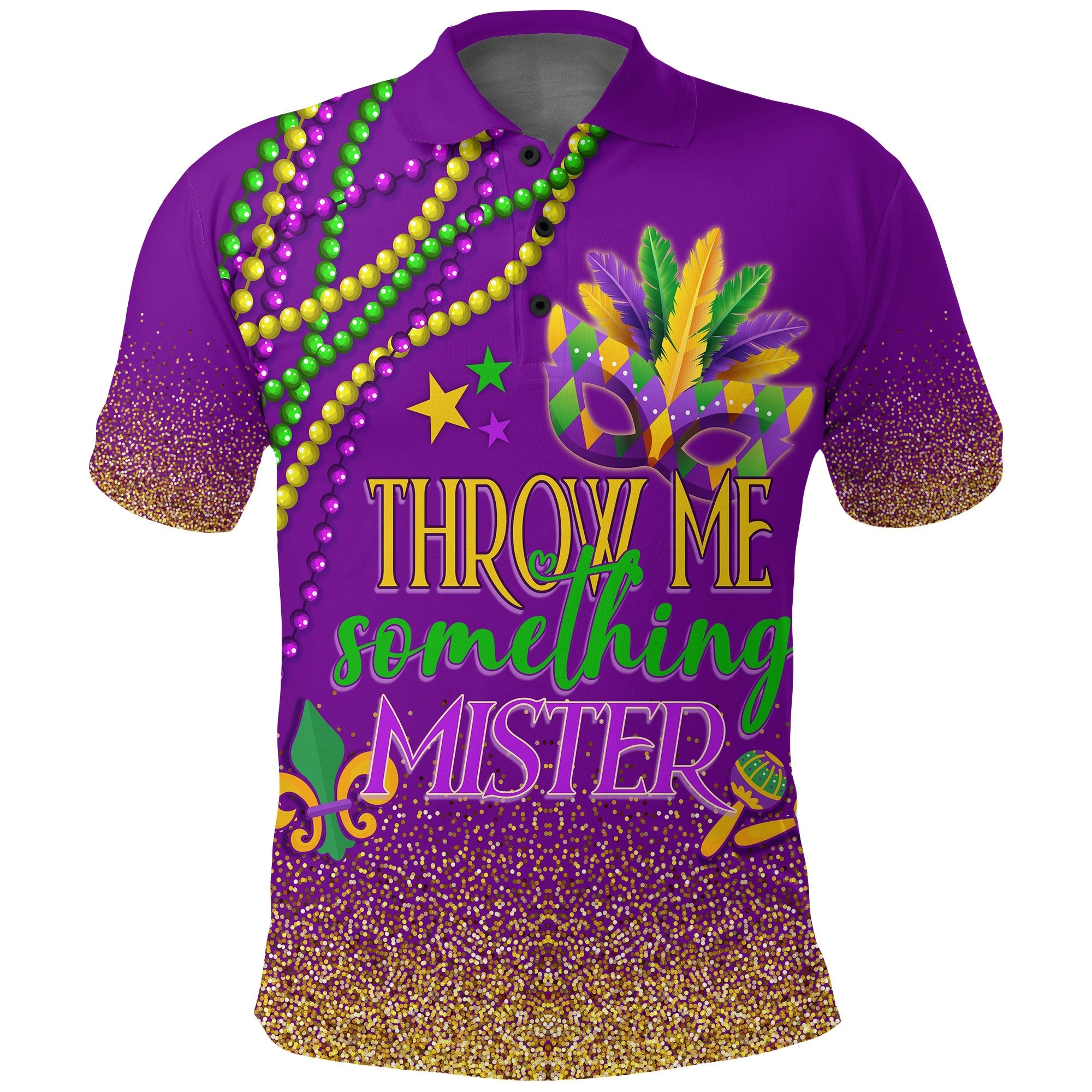 Polo Shirt Mardi Gras Throw Me Something Mister (Purple) LT7