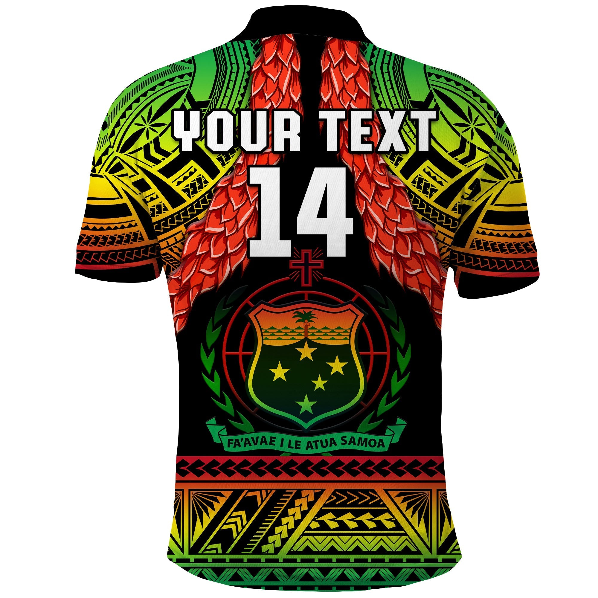 Custom Text And Number Samoa Rugby Polo Shirt Teuila Torch Ginger Gradient Style LT14