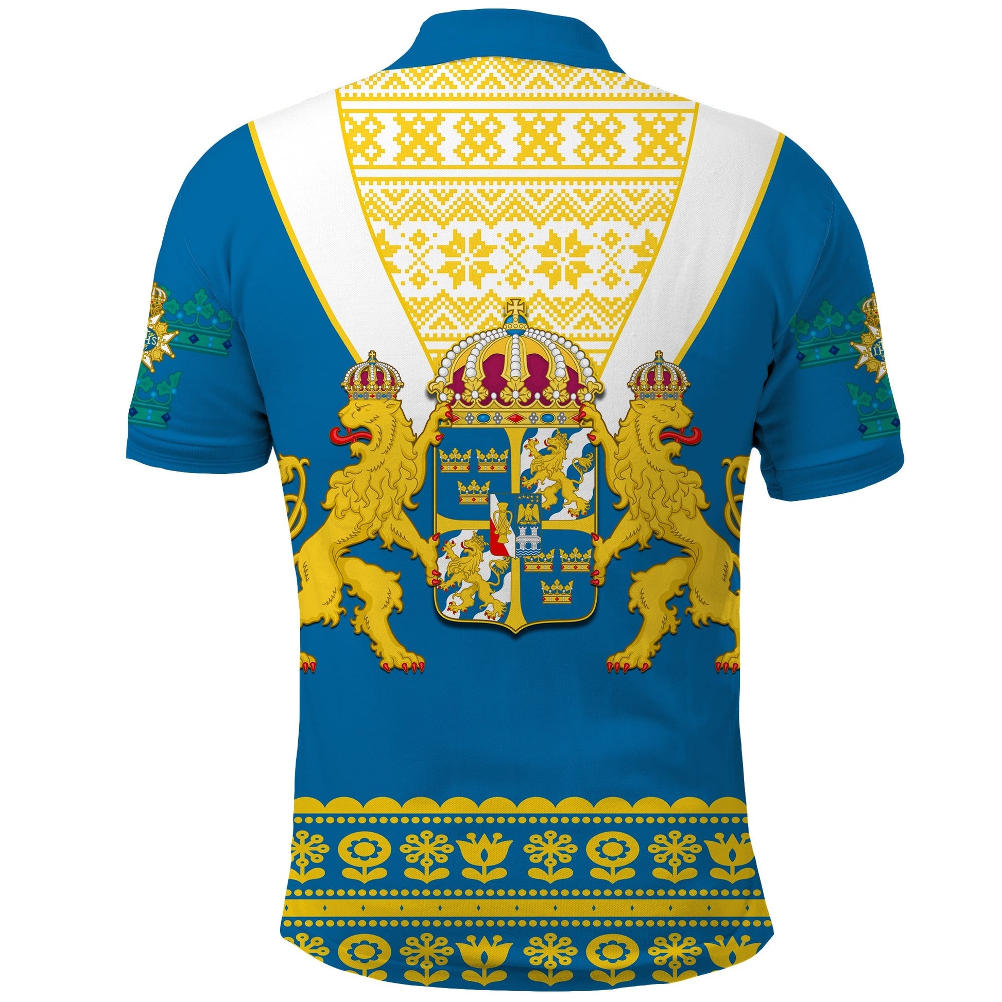 Sweden Polo Shirt Swedish Coat Of Arms With Scandinavian Flowers LT14
