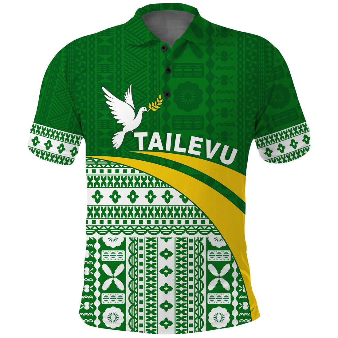 Tailevu Rugby Polo Shirt Fiji Rugby Tapa Pattern Green LT13