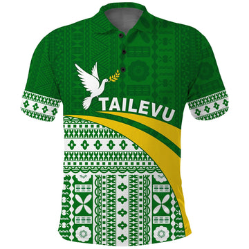 Tailevu Rugby Polo Shirt Fiji Rugby Tapa Pattern Green LT13