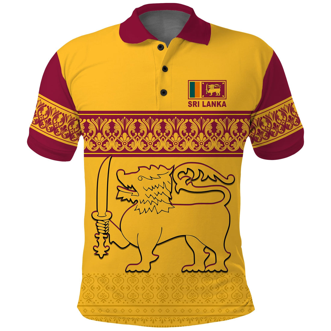 Sri Lanka Polo Shirt Traditional Pattern and Lion Flag LT13