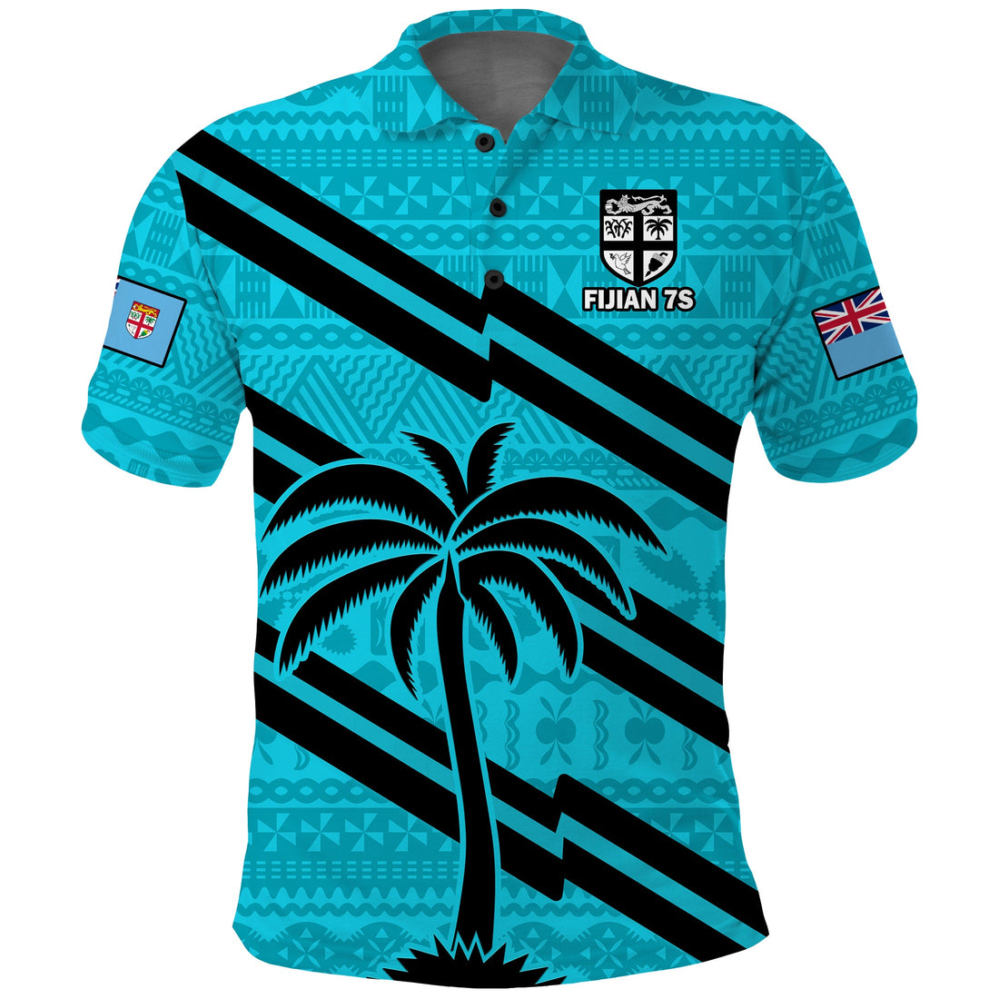 (Custom Text And Number) Fiji Rugby Tapa Pattern Fijian 7s Cyan Polo Shirt LT14