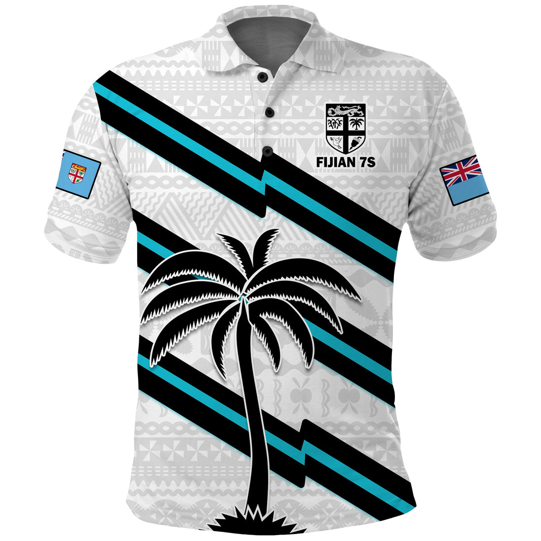 (Custom Text And Number) Fiji Rugby Tapa Pattern Fijian 7s White Polo Shirt LT14