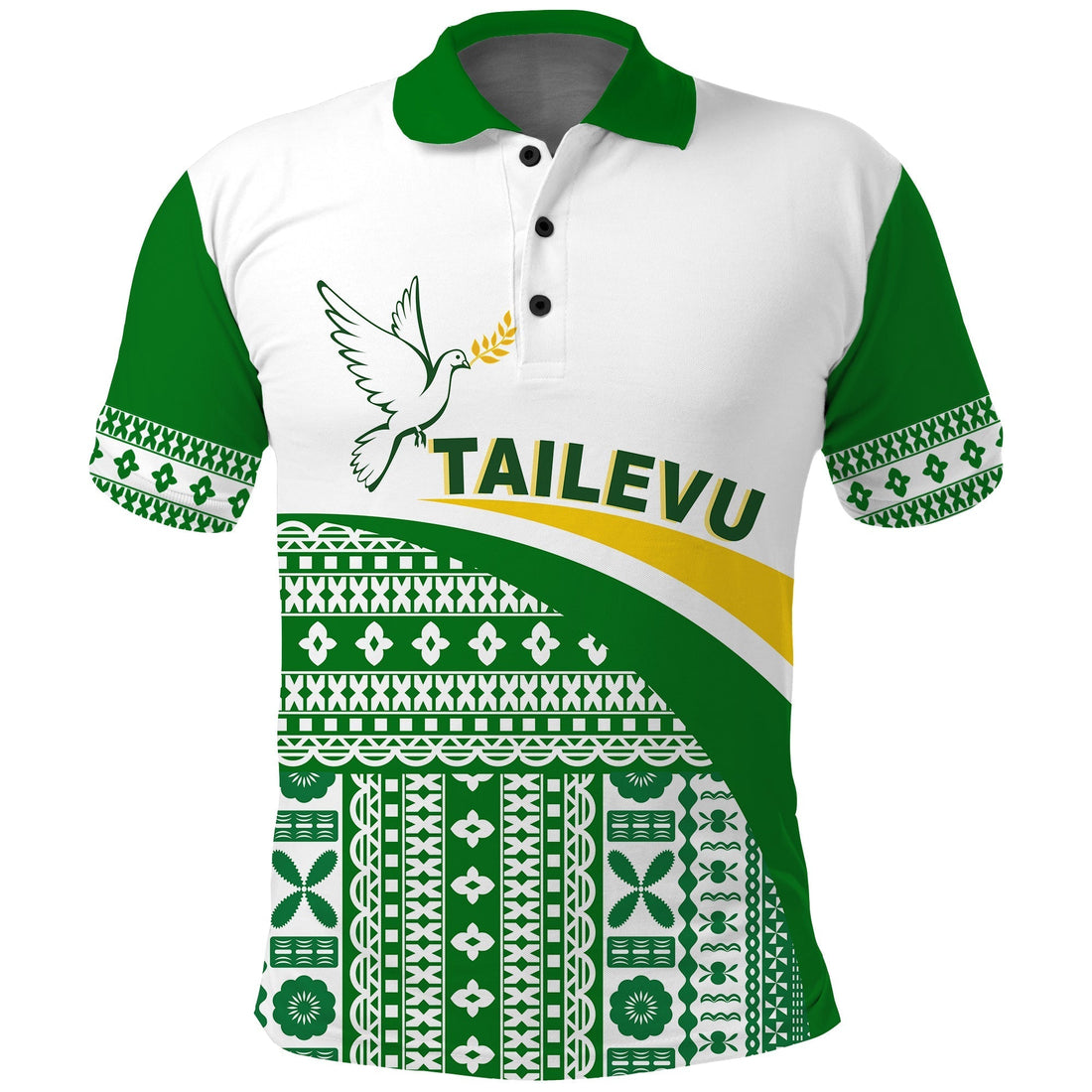Tailevu Rugby Polo Shirt Fiji Rugby Tapa Pattern White LT13