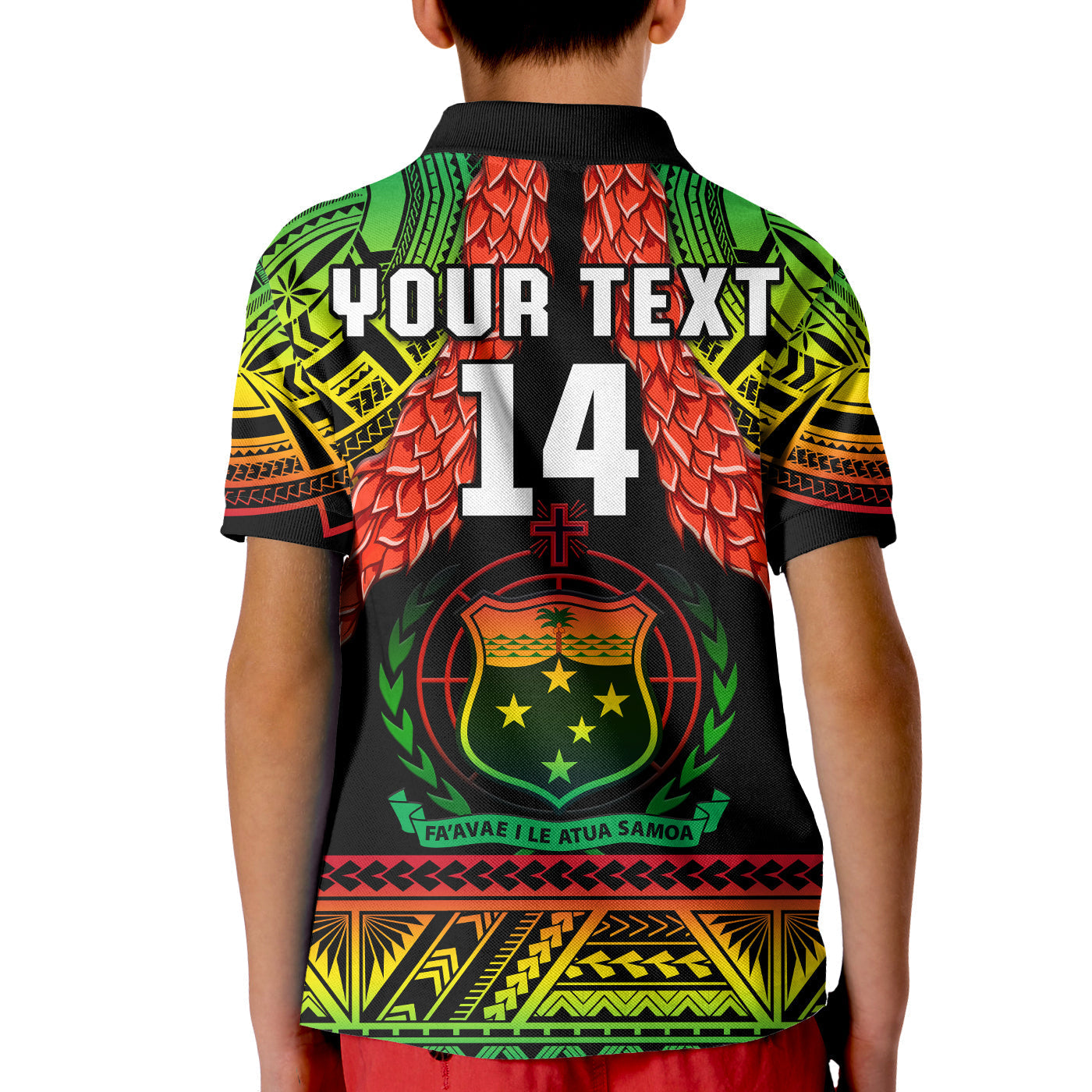Custom Text And Number Samoa Rugby Polo Shirt Teuila Torch Ginger Gradient Style LT14