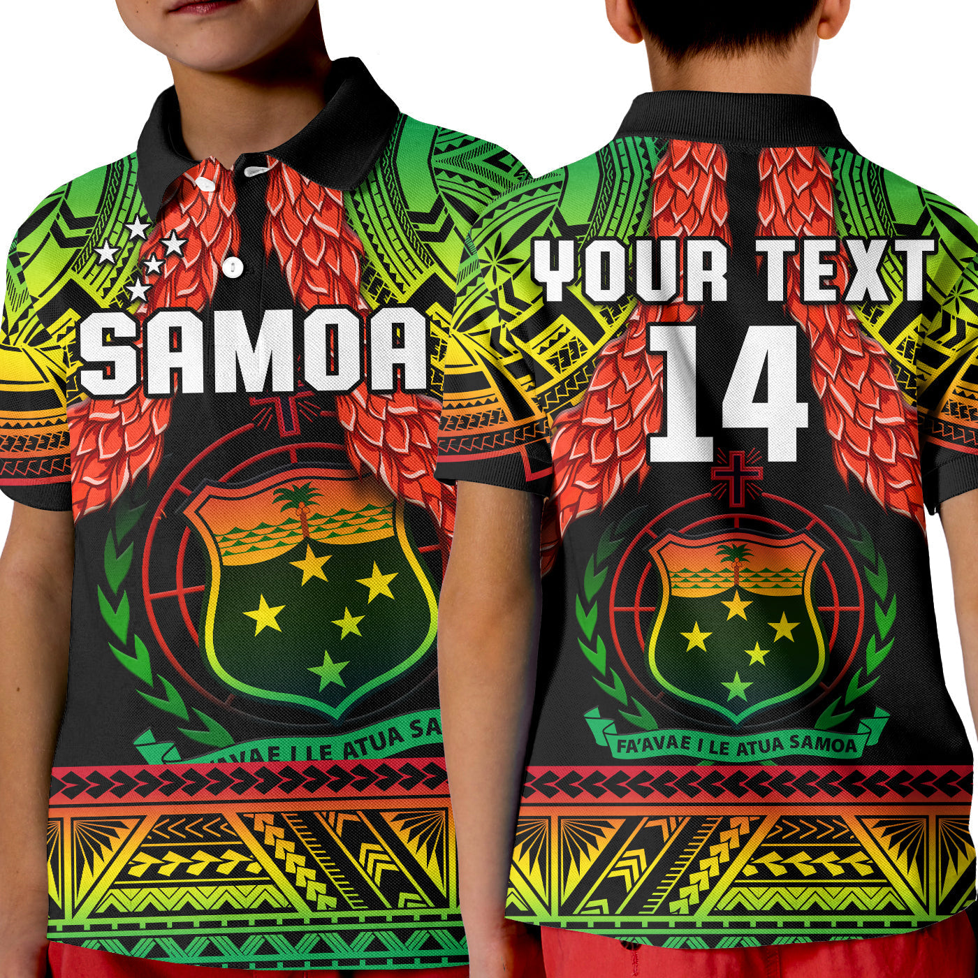 Custom Text And Number Samoa Rugby Polo Shirt Teuila Torch Ginger Gradient Style LT14