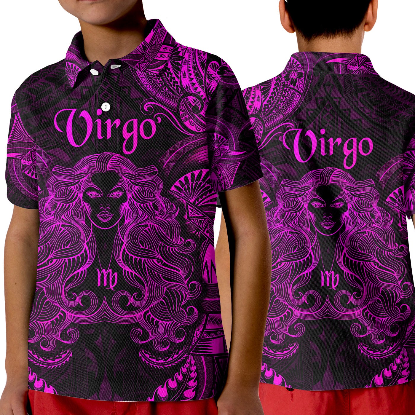 Virgo Zodiac Polynesian Polo Shirt KID Unique Style Pink LT8