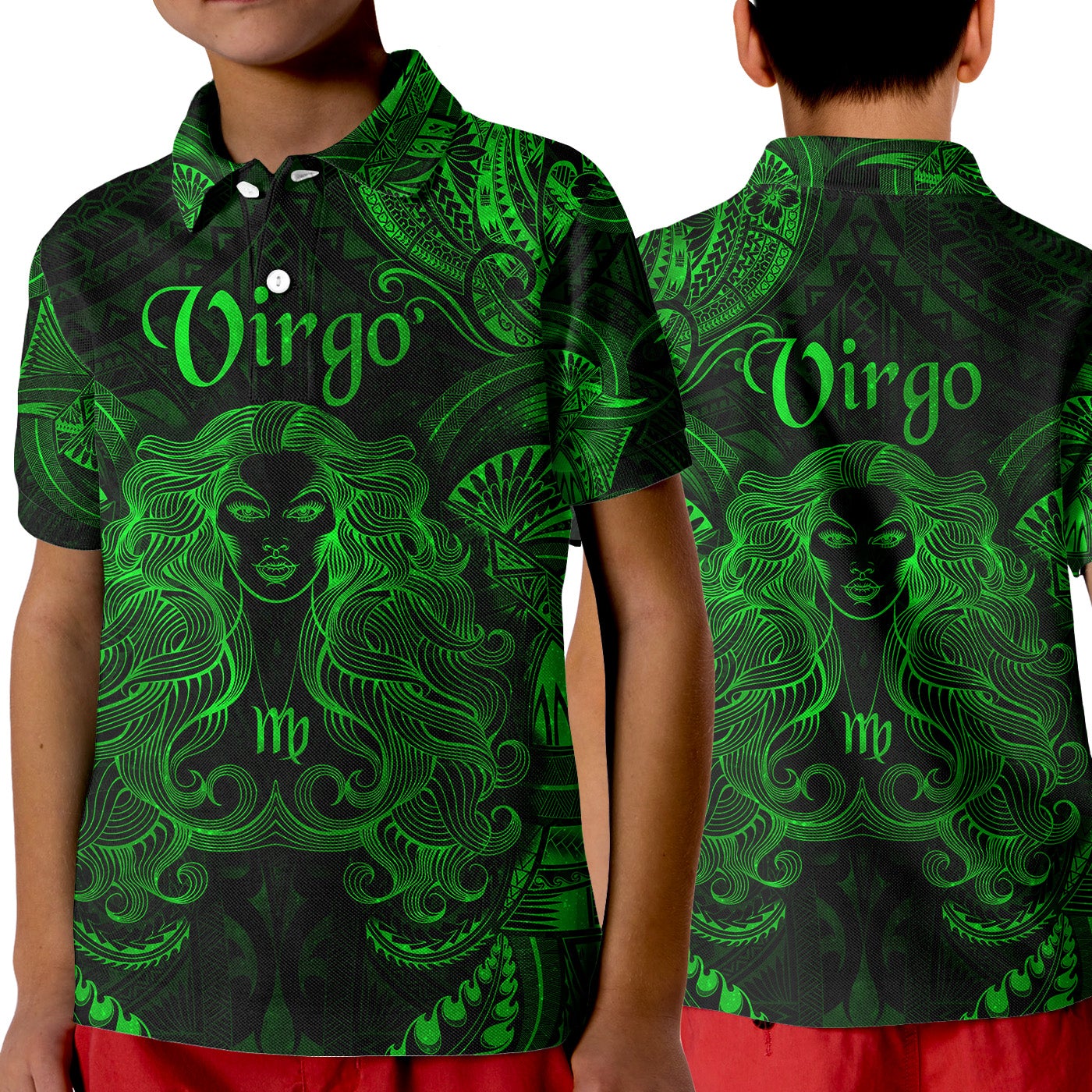 Virgo Zodiac Polynesian Polo Shirt KID Unique Style Green LT8