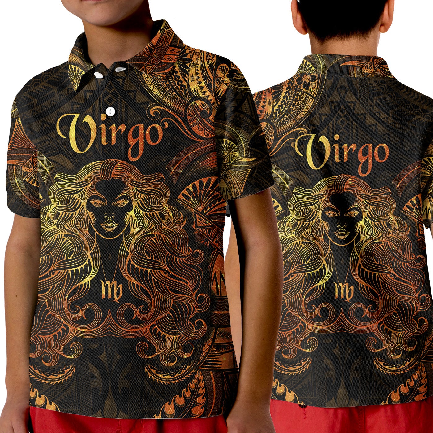 Virgo Zodiac Polynesian Polo Shirt KID Unique Style Gold LT8