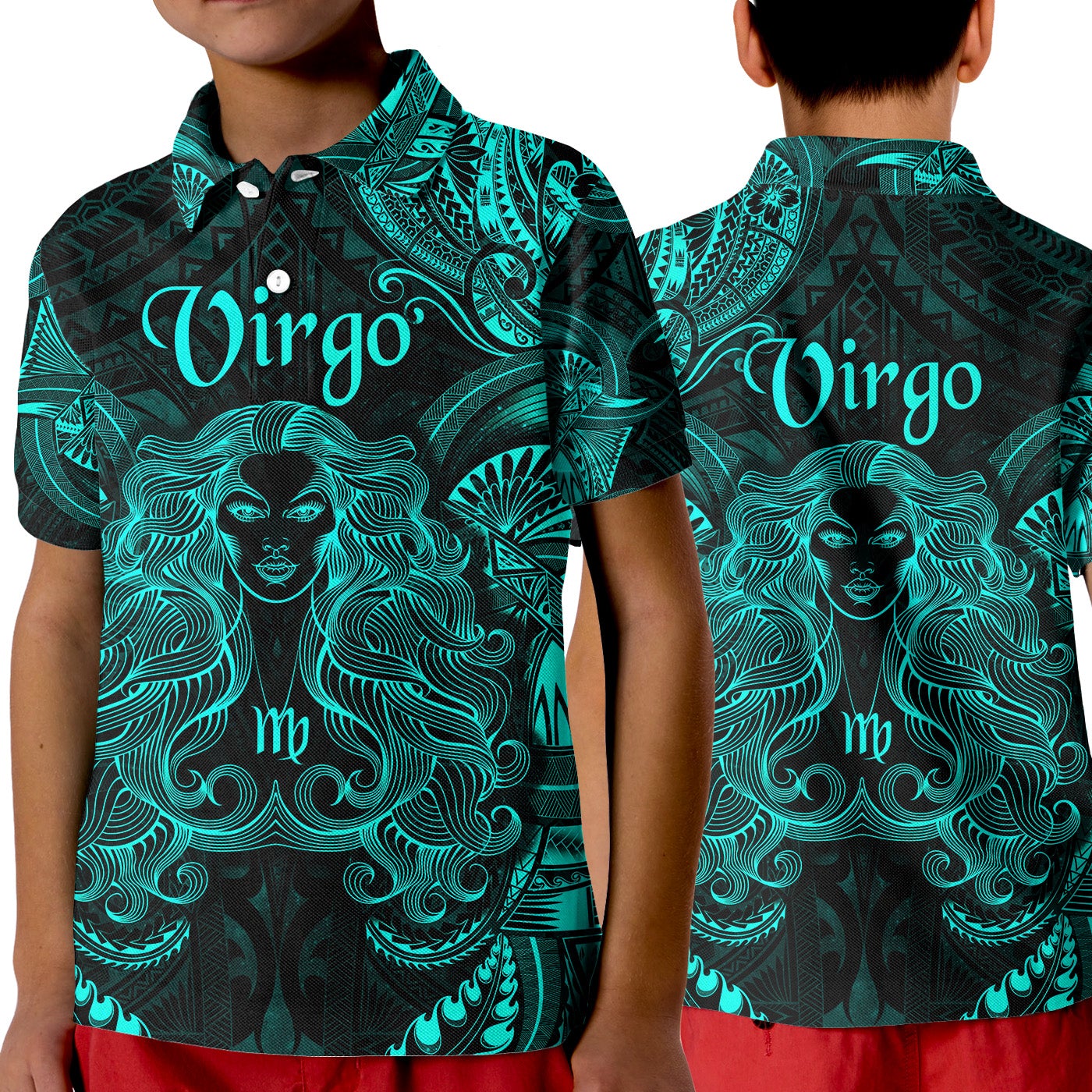 Virgo Zodiac Polynesian Polo Shirt KID Unique Style Turquoise LT8