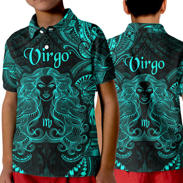 Virgo Zodiac Polynesian Polo Shirt KID Unique Style Turquoise LT8